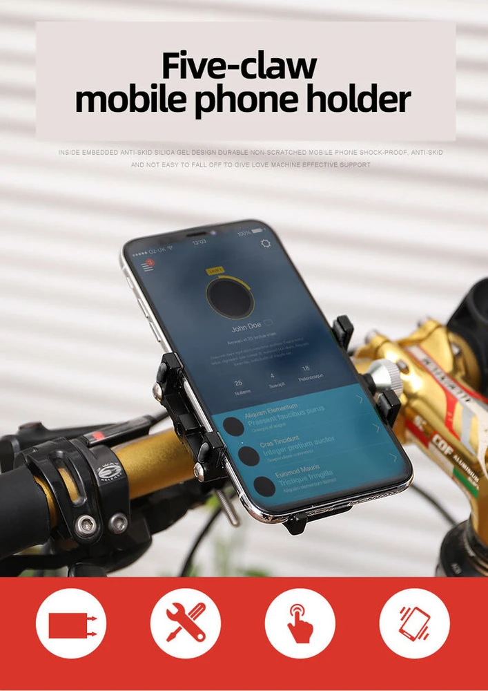 Telefono laikiklis dviračiui HappyJoe, aliuminis