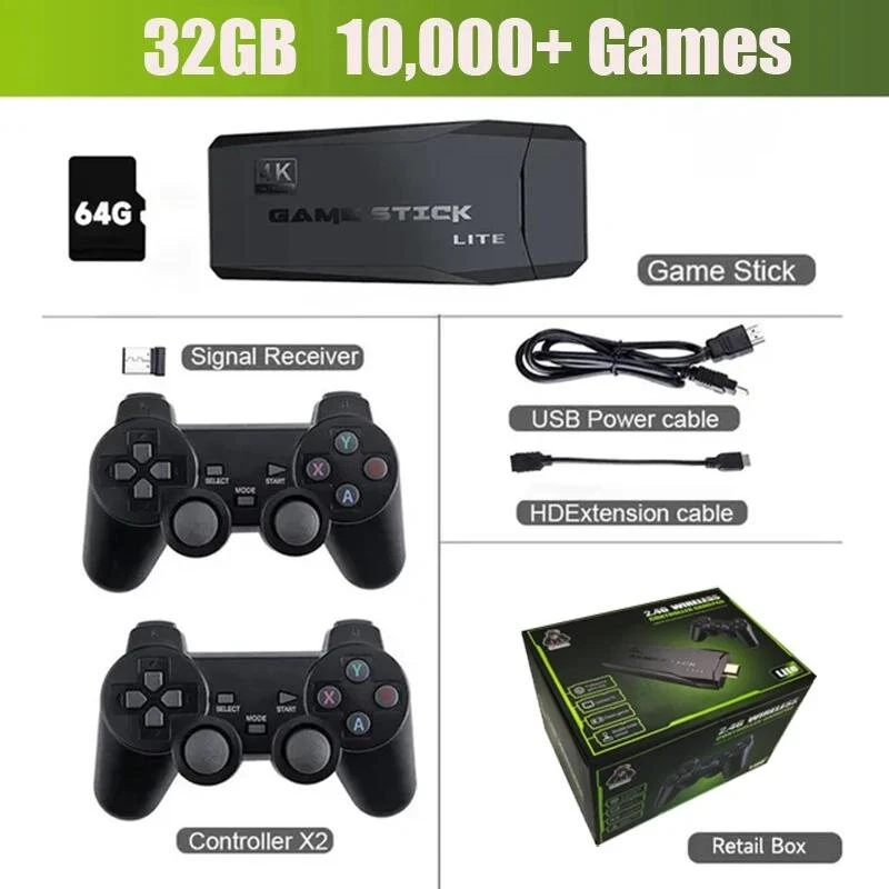 Vaizdo žaidimų konsolė 2.4G dvigubas belaidis valdiklis Game Stick 4K 20000 žaidimai 64 32GB retro žaidimai kalėdinėms dovanoms vaikams