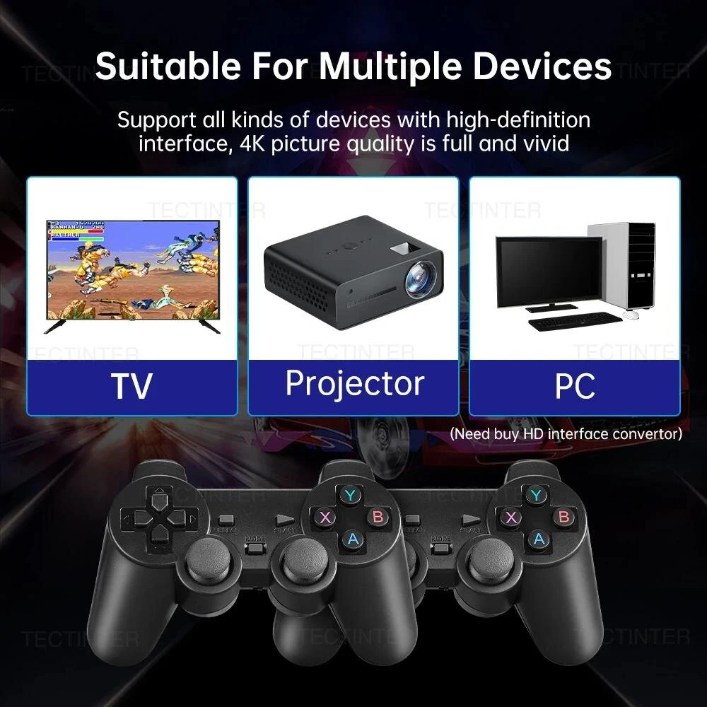 Vaizdo žaidimų konsolė Integruota 20 000 ir daugiau žaidimų retro delninis žaidimų grotuvas 64G 4K TV Game Stick 2.4G belaidis valdiklis Gamepad