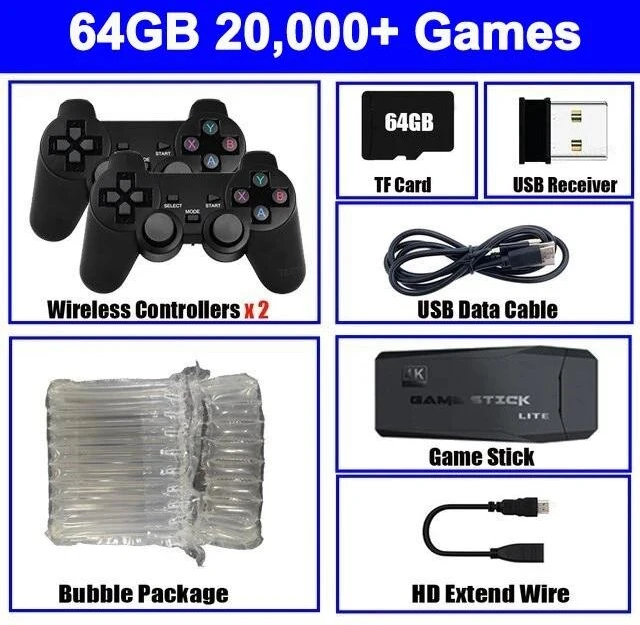 Vaizdo žaidimų konsolė Integruota 20 000 ir daugiau žaidimų retro delninis žaidimų grotuvas 64G 4K TV Game Stick 2.4G belaidis valdiklis Gamepad