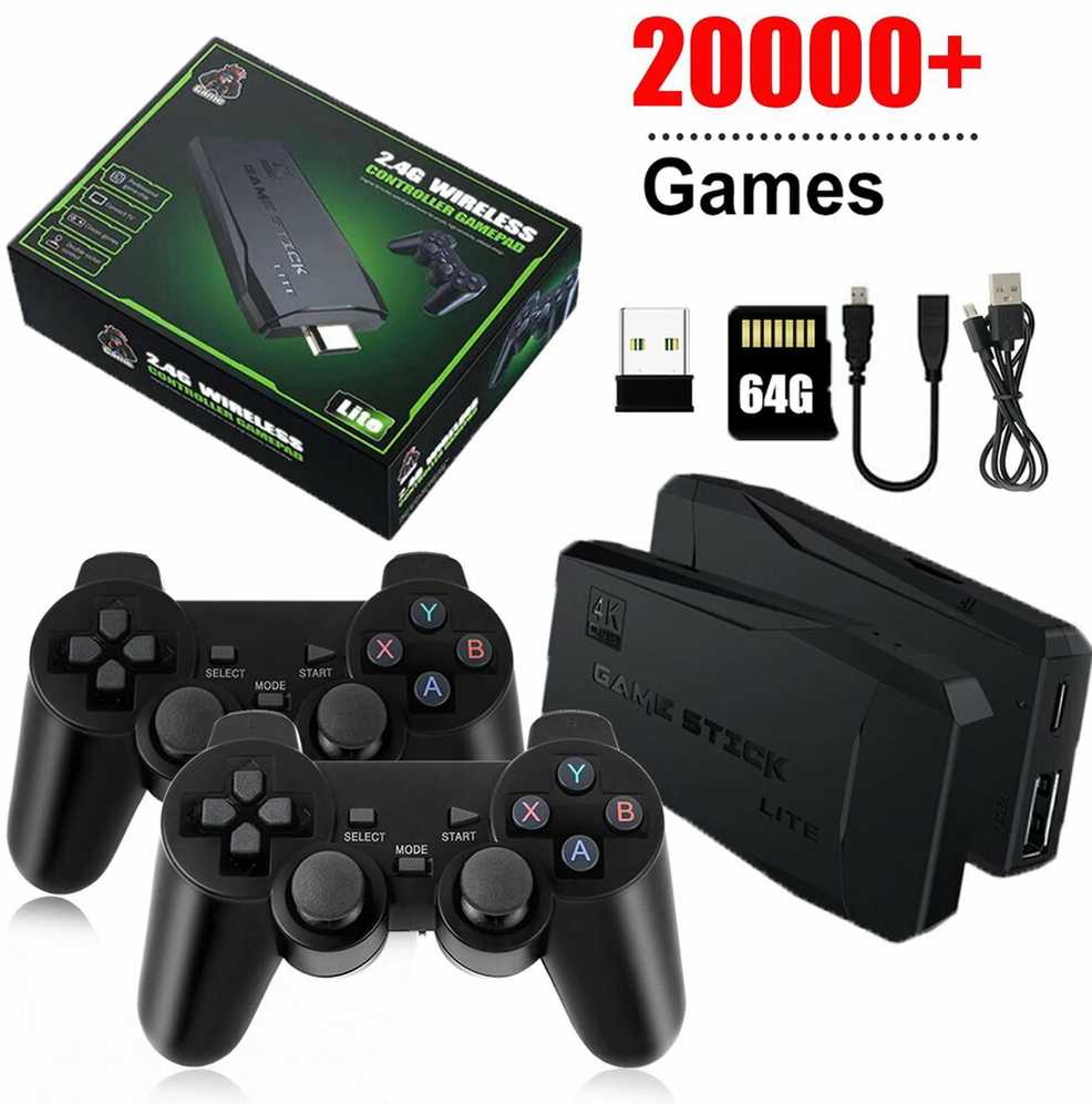Vaizdo žaidimų konsolė Integruota 20 000 ir daugiau žaidimų retro delninis žaidimų grotuvas 64G 4K TV Game Stick 2.4G belaidis valdiklis Gamepad