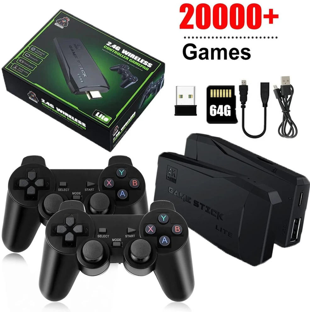 Vaizdo žaidimų konsolė Integruota 20 000 ir daugiau žaidimų retro delninis žaidimų grotuvas 64G 4K TV Game Stick 2.4G belaidis valdiklis Gamepad
