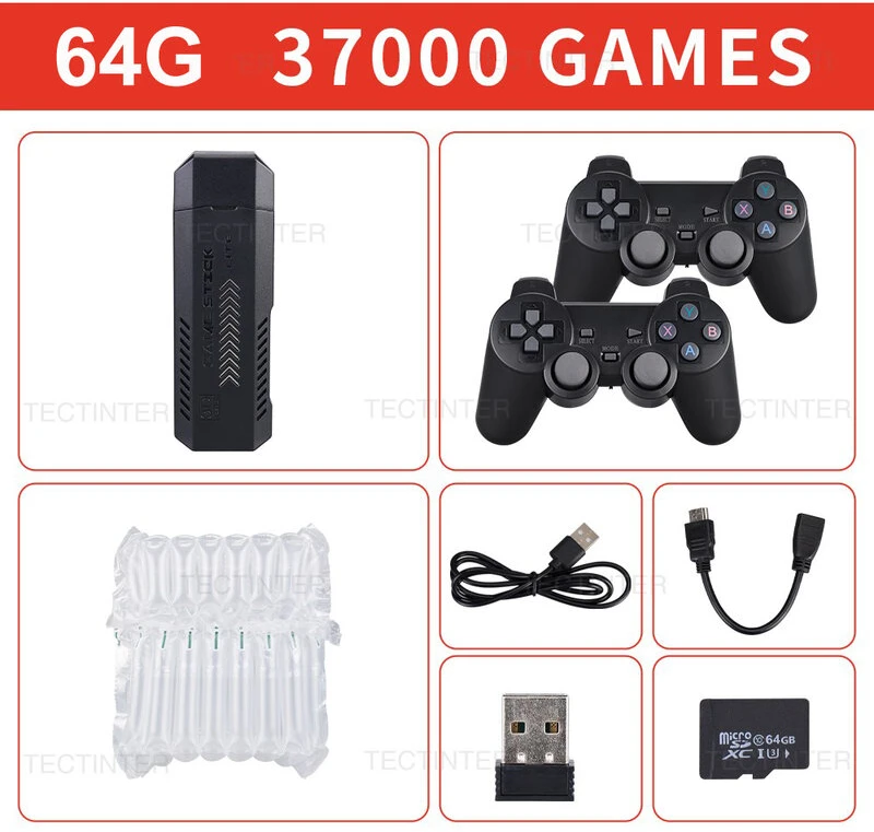 X2 Plus 4K Game Stick HD vaizdo žaidimų konsolė 128G Integruota 41000 3D Games 40+ simuliatoriai, skirti N64/PSP su belaidžiu valdikliu