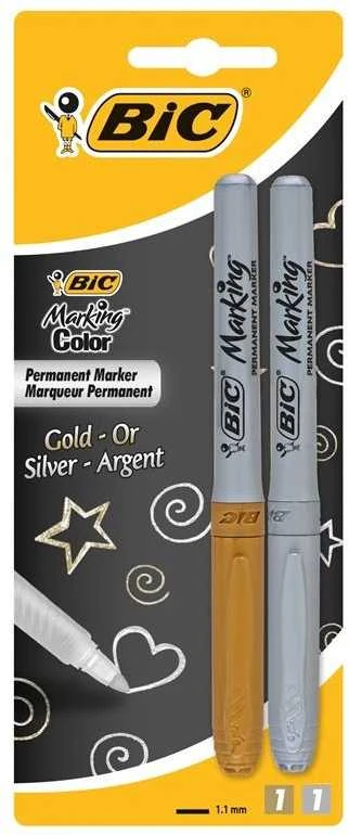 BIC Permanentiniai žymekliai, 2 vnt. rinkinys, auksinis + sidabrinis 302259