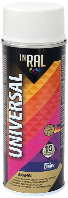 Aerozoliniai universalūs dažai INRAL UNIVERSAL balta RAL9003 blizgūs 400 ml.