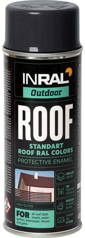Aerozoliniai dažai stogo dangai INRAL ROOF grafito pilka RAL7024 blzigūs 400 ml.