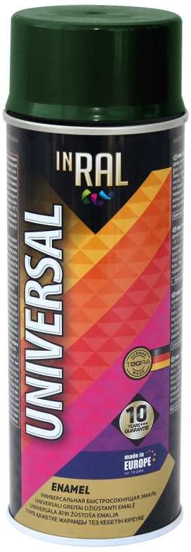 Aerozolniai universalūs dažai INRAL UNIVERSAL tamsiai žalia RAL6009 400 ml.