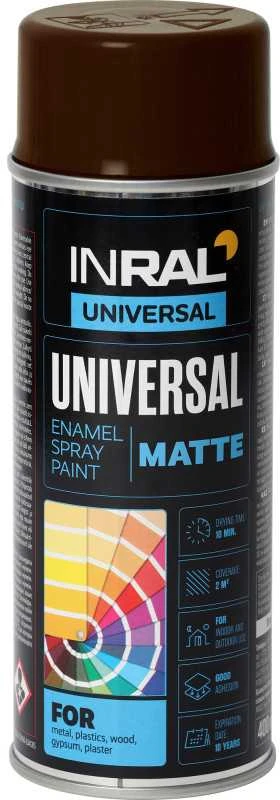 Aeroziliniai universalūs dažai INRAL UNIVERSAL šokoladiniai RAL8017 pusiau matiniai 400 ml.