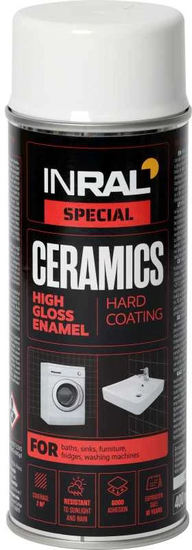 Aerozoliniai dažai blizgiems paviršiam INRAL SPECIAL CERAMICS balti RAL9003 400 ml.