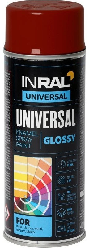 Universalūs blizgūs dažai INRAL UNIVERSAL GLOSSY, RAL 3011, rudai raudona, 400 ml