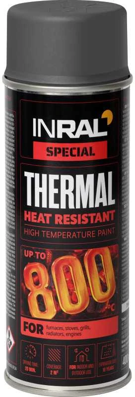 Aerozoliniai dažai INRAL THERMAL atsparūs karščiui pilka RAL 7016 400 ml.
