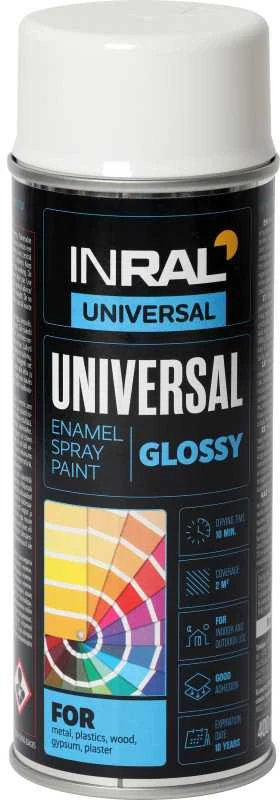 Universalūs blizgūs dažai INRAL UNIVERSAL RAL 9010, visiškai balta, 400 ml