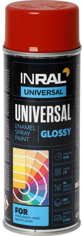 Aerozoliniai universalūs dažai INRAL UNIVERSAL raudona RAL3002 400 ml.