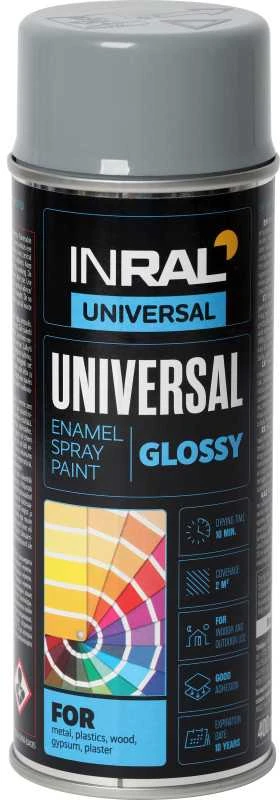 Aerozoliniai universalūs dažai INRAL UNIVERSAL šviesiai pilki RAL7046 400 ml.