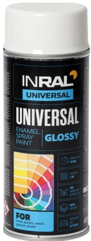 Universalūs blizgūs dažai INRAL UNIVERSAL RAL 9010, visiškai balta, 400 ml