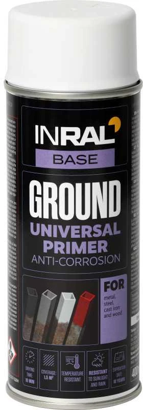 Aerozolinis antikorozinis gruntas INRAL GROUND, baltas RAL9003 400 ml.