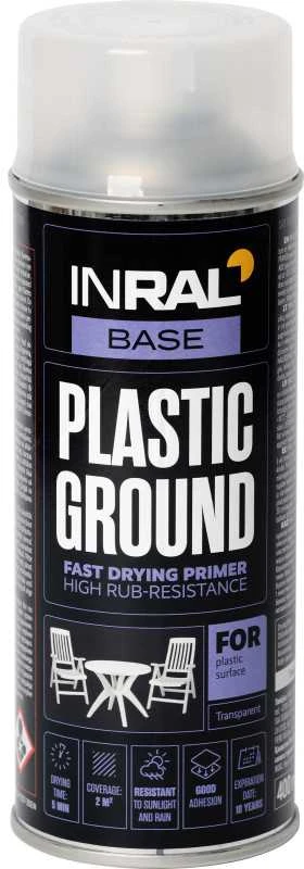 Aerozolinis gruntas plastikui INRAL PLASTIC GROUND skaidrus 400 ml.