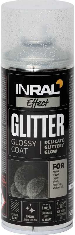 Aerozolinis lakas su blizgučiais INRAL EFFECT GLITTER skaidri sidabro blizgūs 400 ml.