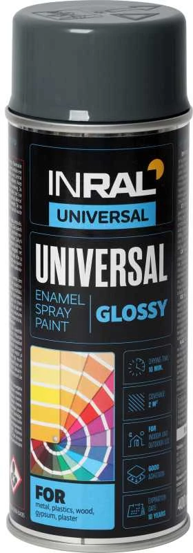 Aerozolniai universalūs dažai INRAL UNIVERSAL pilka RAL7024 400 ml.