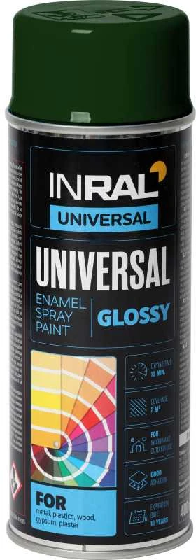 Aerozolniai universalūs dažai INRAL UNIVERSAL tamsiai žalia RAL6009 400 ml.