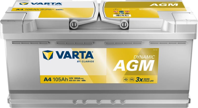 Varta 105Ah AGM akumuliatorius priekiniu kampu
