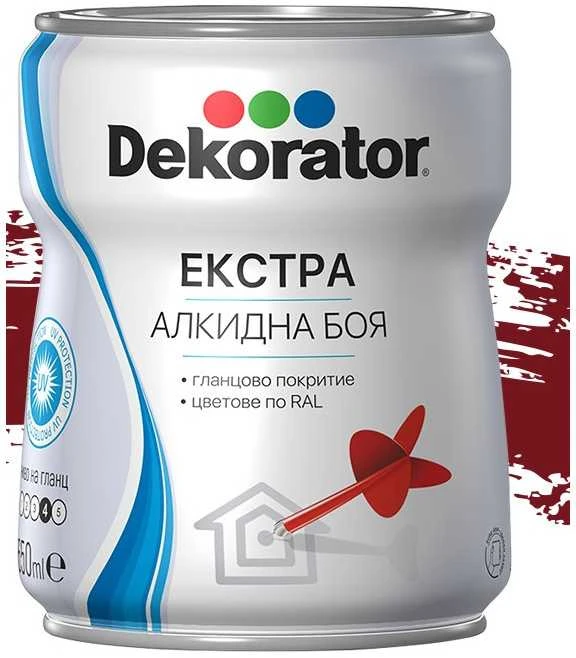 Blizgi alkidinė emalė DEKORATOR EXTRA, purpurinė-raudona RAL3004, 2.5 l