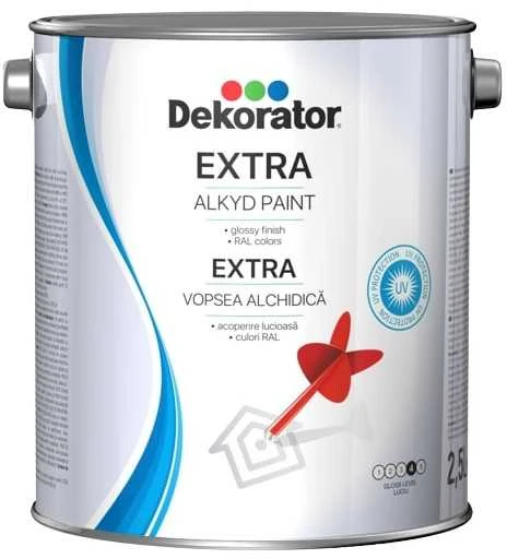 Blizgi alkidinė emalė DEKORATOR EXTRA, ruda ochra RAL8001, 2.5 l