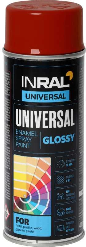Aerozoliniai universalūs dažai INRAL UNIVERSAL ugnies raudona RAL3000 blizgūs 400 ml.