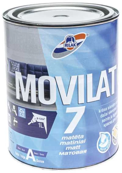Akriliniai dispersiniai dažai Rilak MOVILAT 7 A bazė balta matiniai 0,9 L