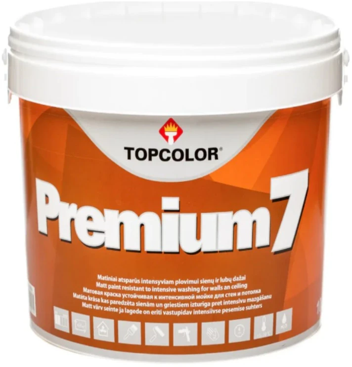 Sienų ir lubų dažai TOPCOLOR PREMIUM 7, matiniai, A bazė, 3 l
