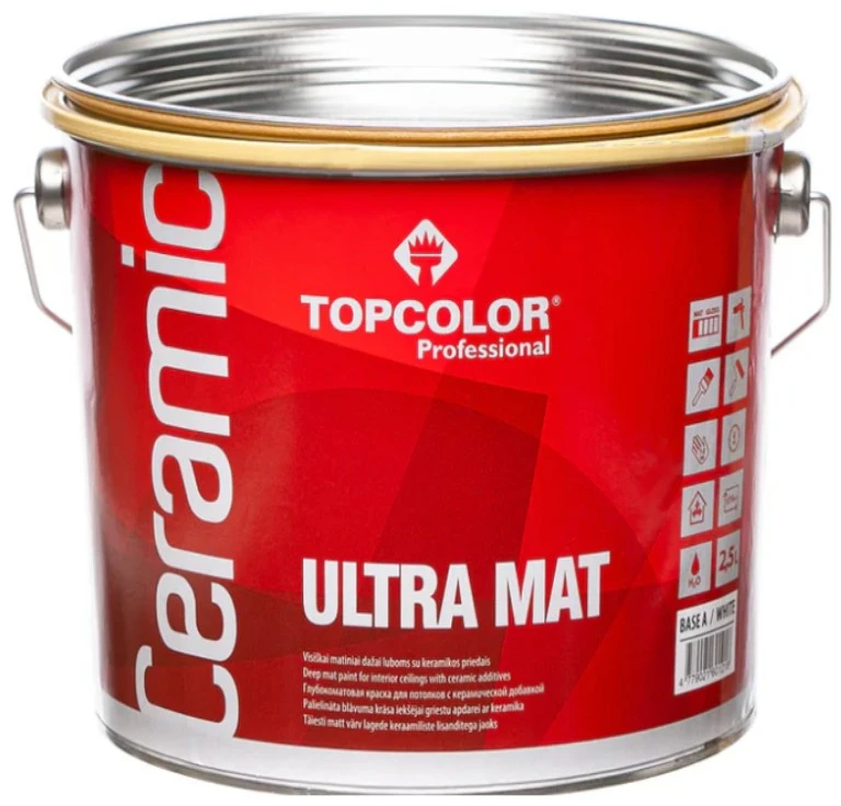 Padidinto matiškumo lateksiniai dažai TOPCOLOR CERAMIC ULTRA MAT, A bazė, 2,5 l