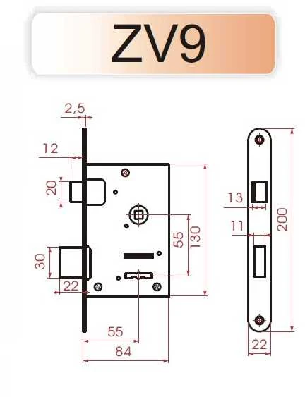 Įleidžiamoji spyna Kurzemes ZV9A-1, su cilindru