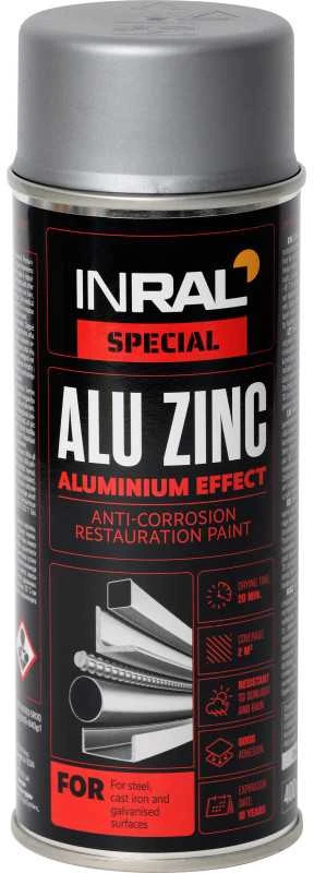 Aerozoliniai dažai metalui INRAL ALU ZINC aliuminis 400 ml.