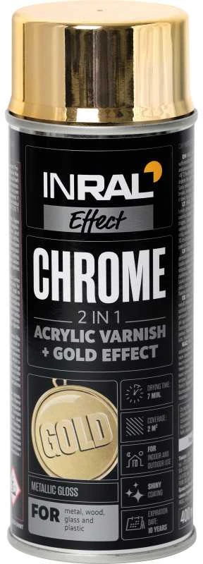 Aerozolinis akrilinis lakas INRAL CHROME auksinis 400 ml.