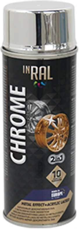 Aerozolinis akrilinis lakas ratlankiams INRAL CHROME sidabras 400 ml.