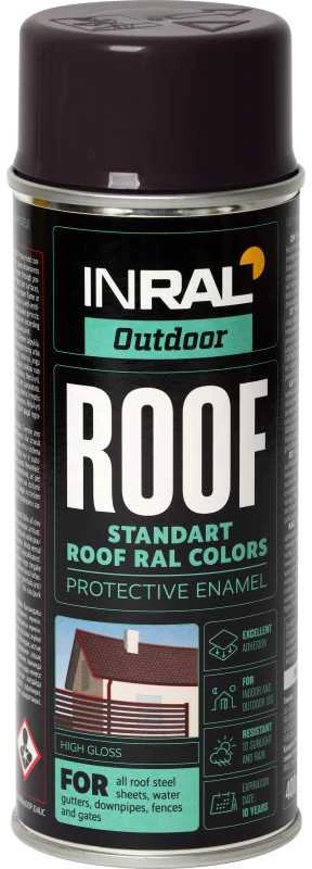 Aerozoliniai dažai stogo dangai INRAL ROOF SPRAY pilkai rudi RAL8019 400 ml.