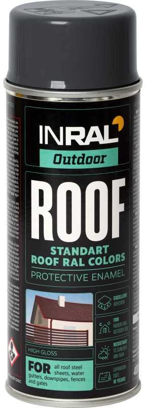 Aerozoliniai dažai stogo dangai INRAL ROOF SPRAY pilka RAL7016 400 ml.