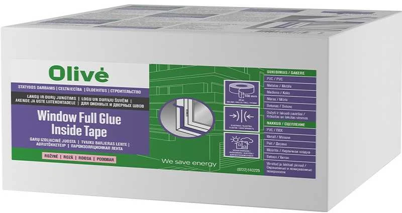 Olive Window Full Glue Inside Tape vidinė langų sandarinimo juosta su pilnu klijų sluoksniu DIY, rožinė 100 mm 25 m
