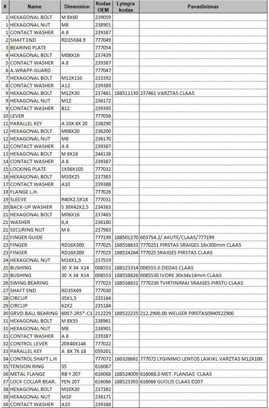 Sraigės pirštas 16x300mm CLAAS 777025