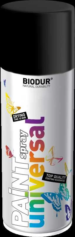 Universali aerozolinė emalė BIODUR, juoda matinė RAL9005, 400 ml