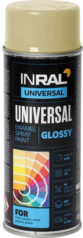 Universalūs aerozoliniai dažai INRAL UNIVERSAl smėlis RAL1001 blizgūs 400 ml.