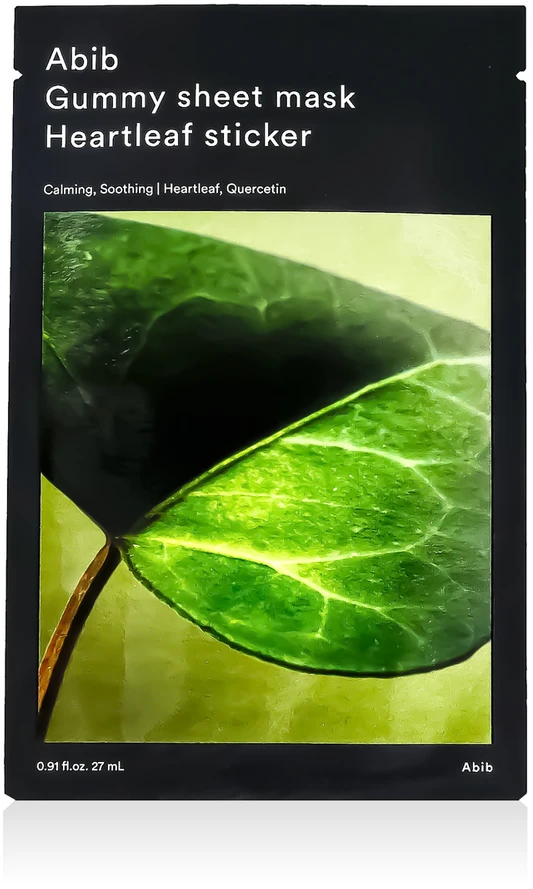 Abib Gummy Sheet Mask Heartleaf Sticker Face Mask raminanti ir glotninanti lakštinė veido kaukė, 27 ml