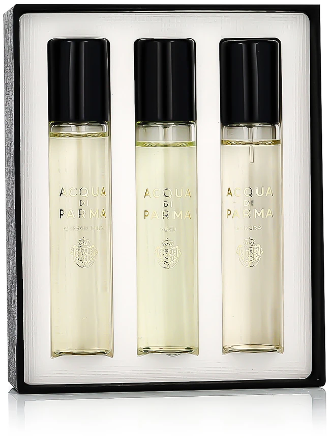 Rinkinys „Acqua di Parma“: „Signatures Of The Sun“ – „Sakura“ unisex kvapusis vanduo, 12 ml + „Signatures Of The Sun“ – „Yuzu“ unisex kvapusis vanduo, 12 ml + „Signatures Of The Sun“ – „Osmanthus“ unisex kvapusis vanduo, 12 ml
