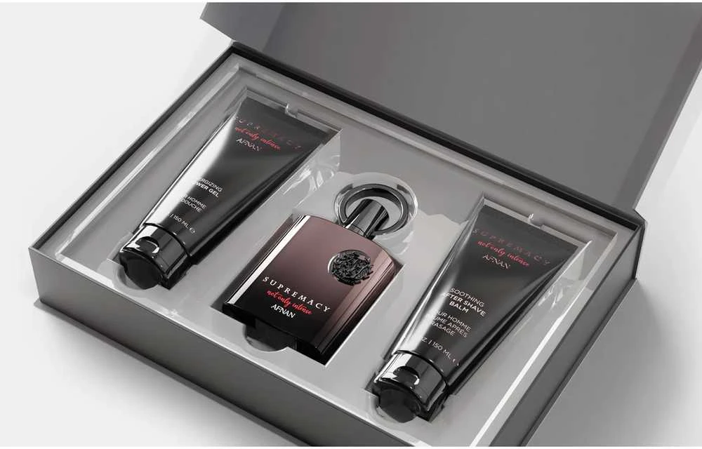 Afnan „Supremacy Not Only Intense“ kvepalai, 100 ml, kvapusis vanduo „Gel De Baño“, 100 ml, dezodorantas su pieštuku, 75 ml.