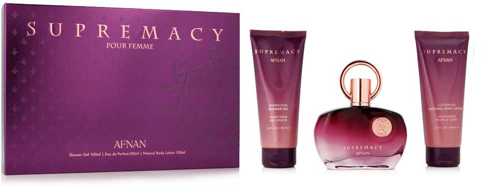 Afnan Supremacy Violet EDP kvepalų vanduo moterims, 100 ml + dušo želė, 100 ml + drėkinamasis kūno losjonas, 100 ml