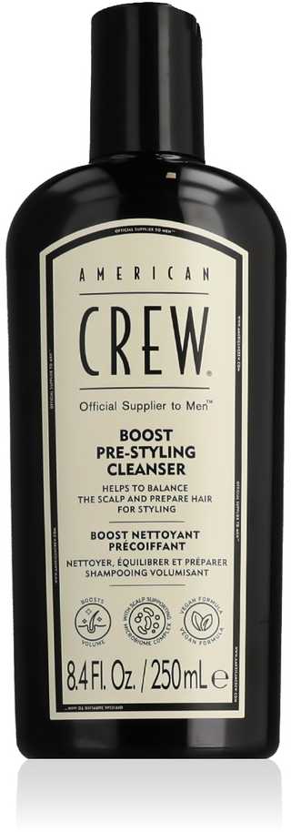 American Crew Boost Pre-Styling Valiklis apimties suteikiantis paruošiamasis šampūnas vyrams, 250 ml