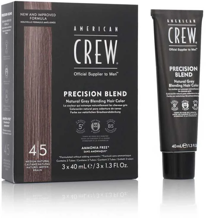 Rinkinys „Trio American Crew Precision Blend“ pusiau ilgalaikiai plaukų dažai, 4-5 natūralios spalvos, 3 vnt., 40 ml