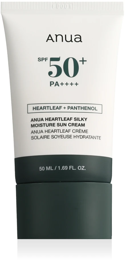 Anua Heartleaf Silky Moisture Sun Cream SPF50+ PA++++ Apsauginis kremas nuo saulės, 50 ml