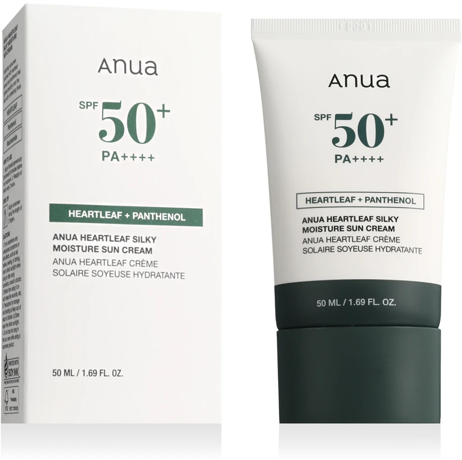 Anua Heartleaf Silky Moisture Sun Cream SPF50+ PA++++ Apsauginis kremas nuo saulės, 50 ml