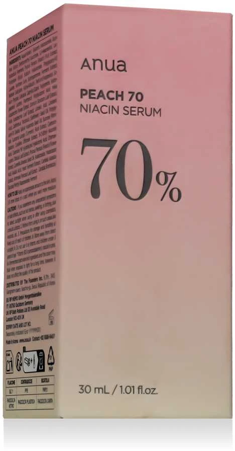 Anua Peach 70 Niacin Serum Šviesinantis veido serumas su persikų ekstraktu ir niacinamidu, 30 ml
